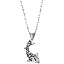 Mens Women Lucky Koi Fish Goldfish Pendant Necklace Stainless Steel, 23.6 in Ball Chain Unique(CA)