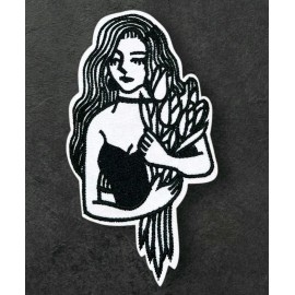 Unbranded FLORAL WOMAN WITH FLOWERS BLACK AND WHITE TATTOO ART STYLE IRON ON PATCH
