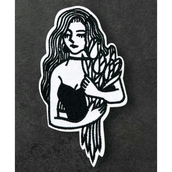 Unbranded FLORAL WOMAN WITH FLOWERS BLACK AND WHITE TATTOO ART