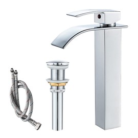 VOTON Bathroom Vessel Faucet Chrome Faucet for Bathroom Sink Tall Waterfall Bathroom Faucet Single Handle One Hole Vanity Sink Faucet with Pop-up Drain