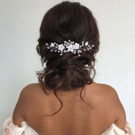 Unicra Bridal Wedding Silver Headpiece Pearl Bridal Hair Clips Accessories for Women and Bridesmaid