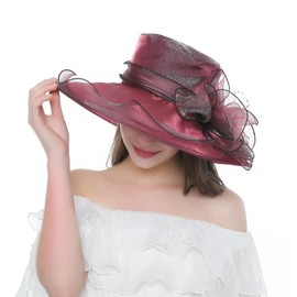 Womens Sun Hat Wide Brim Wedding Hats Ladies Vintage Top Hat Fascinators Cap Elegant Organza Hat Retro Evening Party Hat Summer UV Protection Classic Hat for Church Prom Holiday Beach