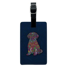 Mosaic Lab Labrador Puppy Dog Rectangle Leather Luggage Card Carry-On ID Tag