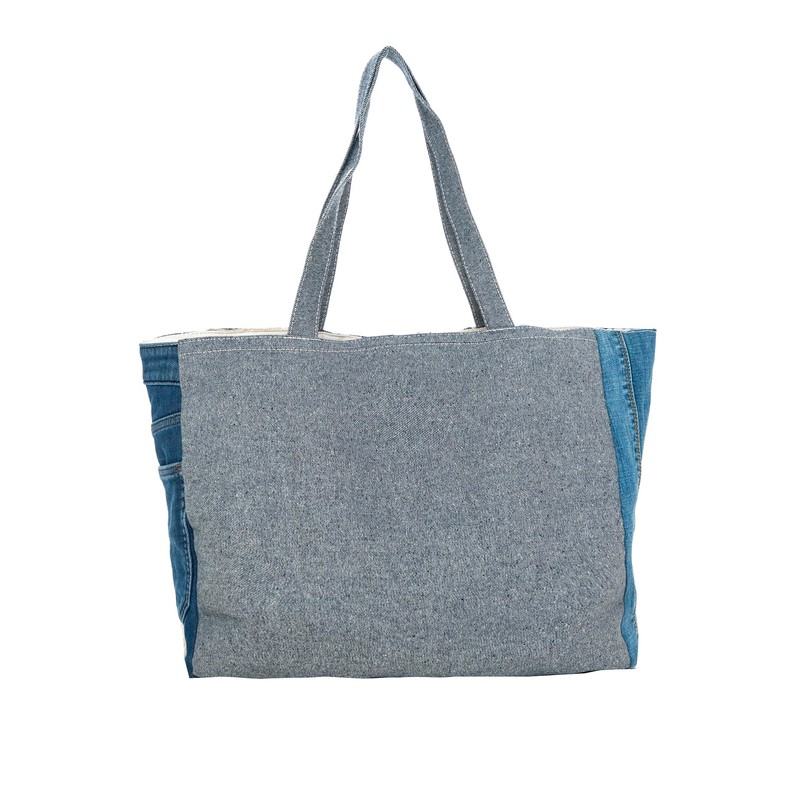 Back From Bali Womens Denim Patchwork Pocket Tote Bag Classic