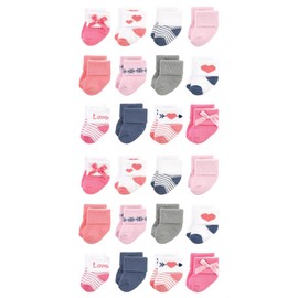 Hudson Baby Unisex Baby Cotton Rich Baby Terry Socks 24-Pack, Pink Love, 0-6 Months