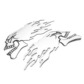 2PCS Skull Flame Decals For Motorcycle, Universal Motorbike Helmet Stickers 3d Fuel Tank Gas Cap Decoration Sticker, Silver