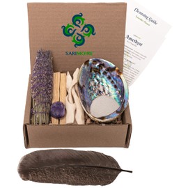 Spiritual Items - Lavender Flower Smudge Stick ~ Abalone Shell for Smudging ~ Palo Santo Sticks ~ 2 in Tripod Stand ~ 8-9 in Feather and White Sand