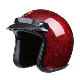 German Style Glitter Gold 3/4 Half Helmet Skull Cap for Men Women, Adults Open Face Motorbike Helmet DOT Approved Baseball Cap Moped Jet Style Chopper Scooter Motorcycle