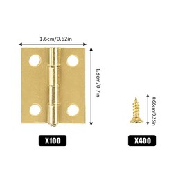 YUE QIN 100 PCS Antique Brass Small Hinges for Wooden Boxes Piano Hinges Decorative Mini Hinges with 400 Pcs Replacement Hinge Screws with Contain Box