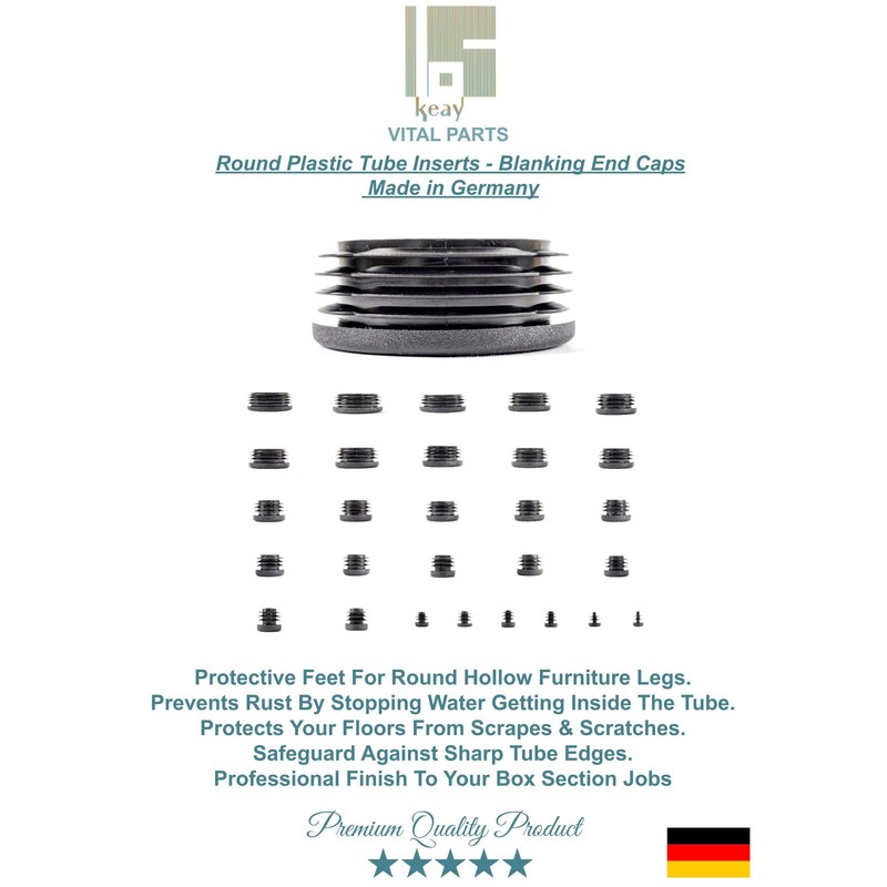 60mm Diameter Round Ribbed Black Plastic Insert Plugs end caps