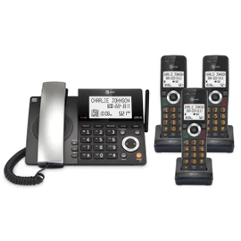 AT&T DECT 6.0 Corded/Cordless Home Phone with 3-Handset and Answering Machine, Smart Call Blocker, Caller ID, Large Backlit Display, Big Button, Speakerphone, Intercom: CL84318 (Charcoal Black)