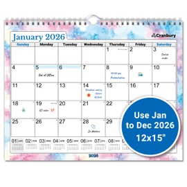 CRANBURY 2026 Wall Calendar 12x15, Large Hanging or Desk Monthly Planner, Seasons Theme, 12 x 15 Size, Jan–Dec 2026, Includes Planner Stickers