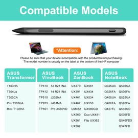 Stylus for ASUS Zenbook Flip/Pro/ASUS Vivobook Flip/Pro/Duo/Notebook, MPP 2.0 Tilt-Active Pen with 4096 Levels of Pressure Sensitivity, Convenient Storage Case, Supports Type-C Fast Charging (Black)