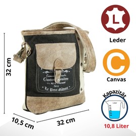 Sunsa Canvas Vintage Stil Umhängetasche. Große Damen Schultertasche. Crossbody Bag mit Leder verstellbarer Henkel. Tasche Handtasche Damentasche Frauentasche beige/schwarz