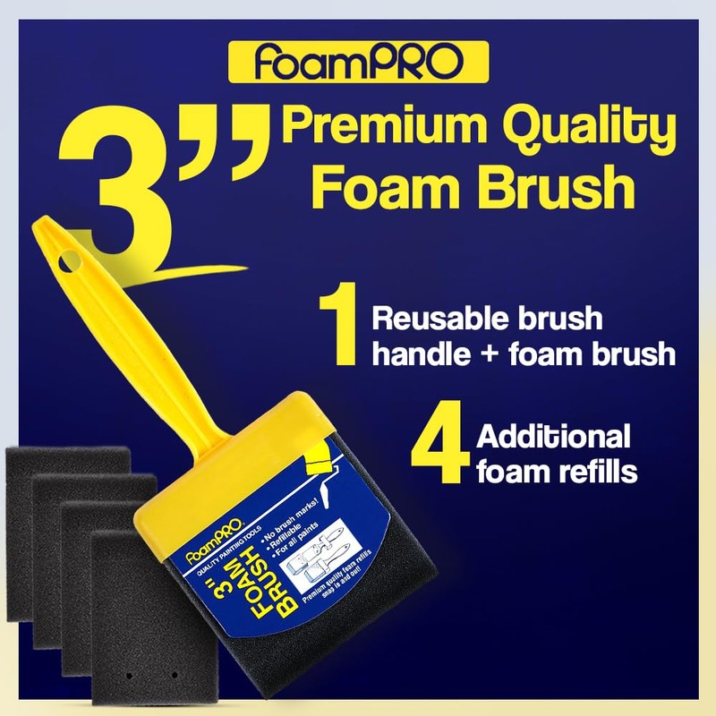 FoamPRO 73-4, 3" Foam Brush With 4 Refills - Premium