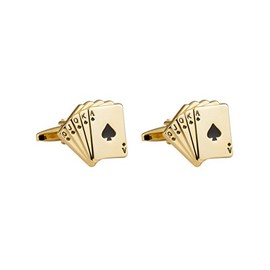 Knighthood Men's Executive Golden Poker Cards Cufflinks Golden Shirt Cuff Links Business, Wedding Gifts with Gift Box