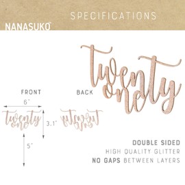 NANASUKO 21st Birthday Cake Topper - twenty one - Double Sided Rose Gold glitter - Premium quality Made in USA