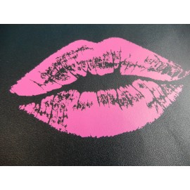 Bloomingdale's Large Hot Pink Lips Black Faux Leather Makeup Bag Travel Pouch