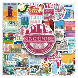 50Pcs Singapore Landmarks Stickers for Computer,Car,Scrapbook,Helmet,Water Bottle,Laptop,Skateboard,Luggage,Cute Travel Sticker,Adults Girls Gift,Singapore Landscape Vinyl Aesthetic Graffiti Decal