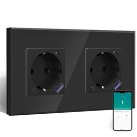 BSEED ZigBee Socket with USB C 20 W Quick Charger with Consumption Measurement, WLAN Double Socket Flush-Mounted for Alexa/Google Home, Smart Socket with Current Measurement 16 A, 2-Way Black (Gateway