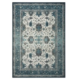 COZYLOOM Washable Rug 8x10 Vintage Area Rug Retro Boho Floral Carpet Soft Indoor Aesthetic Mat Tribal Distressed Throw Carpet for Living Room Bedroom Dining Room Dorm Non-Slip Low Pile Accent Rug