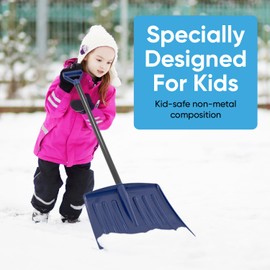 Superio Kids Snow Shovel Plastic Small Shovel for Snow Removal with Wooden Handle Heavy Duty 12" Blade, Navy 3 Pack