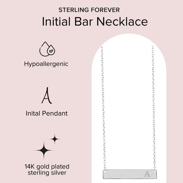 Sterling Forever - Initial Bar Necklace - 14K Gold Plated