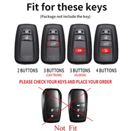 ontto Cowhide Car Key Cover fit for Toyota Camry RAV4 Highlander Kluger Prius Corolla C-HR Avalon Mirai 86 Prado Key Holder Leather case Keyring Keychain Smart Shell Accessories 3 Buttons Trunk Black