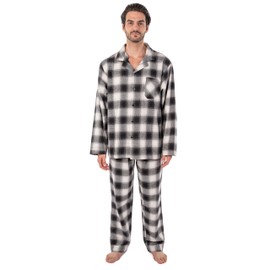 PLATINUM MENSWEAR Men's Soft Matching Flannel Plaid Pajama Set with 2 Pocket and Adjustable Drawstring Pants (Black Grey Plaid, M)