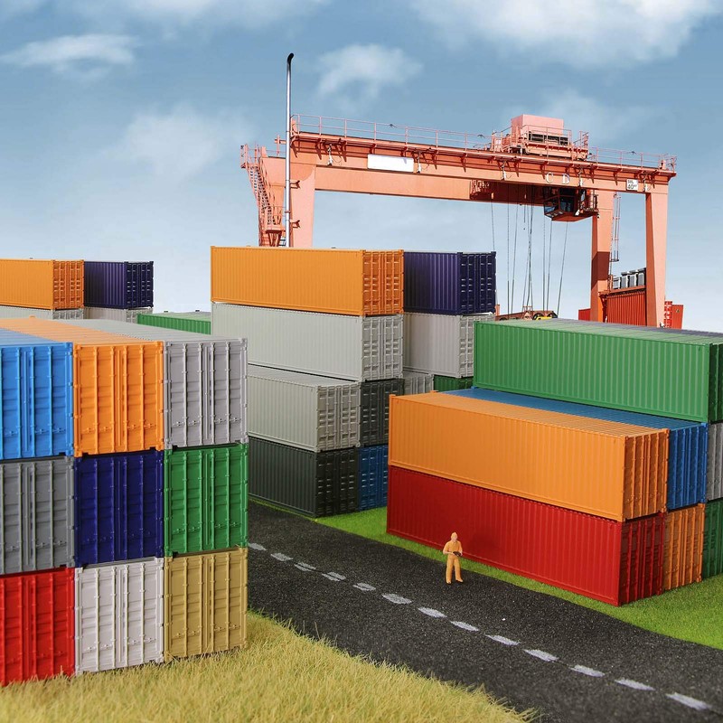 Evemodel 9pcs 40ft HO Gauge 1:87 Shipping Container Blank Colored