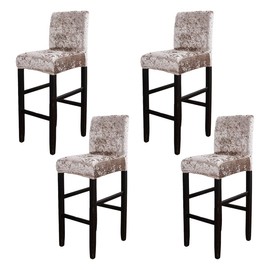 ele ELEOPTION Stretch Bar Stool Chair Cover Slipcover with Backrest Velvet Counter Stool Covers Removable Washable Short Back Stool Cover for Hotel, Wedding Banquet, Dining Room,Light gold, 4 pack
