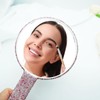 Frinnovan Rhinestone Handheld Mirror Round Bling Sparkle Cosmetic Dazzling Portable
