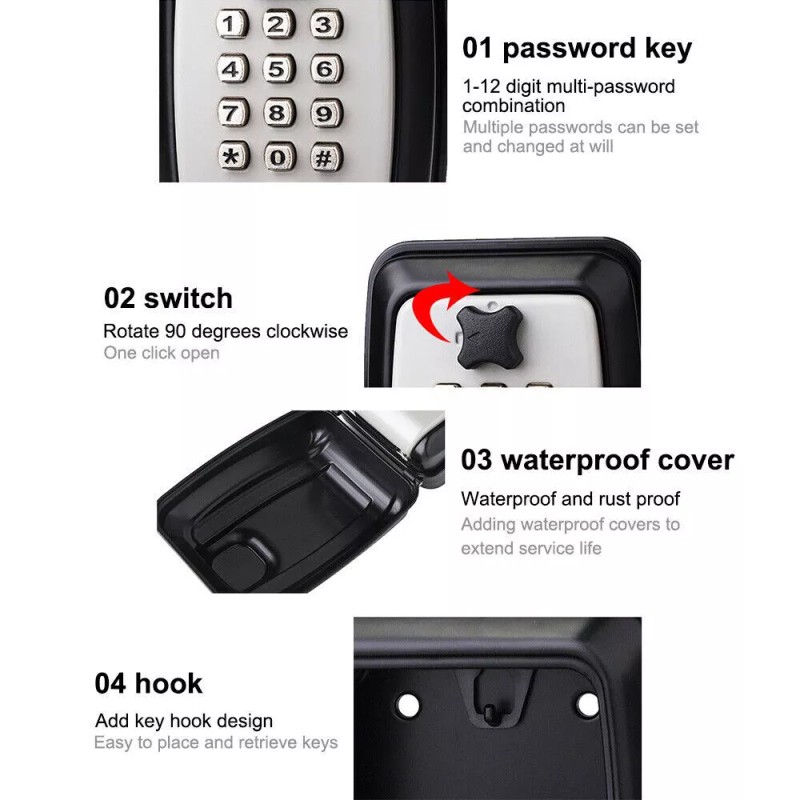 Unbranded Portable Key Lock Box with Push Button Wall Mounted