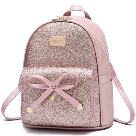 IHAYNER Women's Cute Glitter Sequin Mini Backpack - Small Bowknot Leather Purse Fashion Backpack