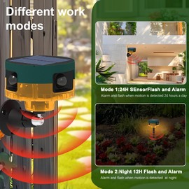 QXMH Solar Outdoor Motion Sensor Alarm: Dog Barking&Gunshot Sound, 129db Loud Siren,Support Recording, 13 Kinds of Sound Strobe Light。4PCS