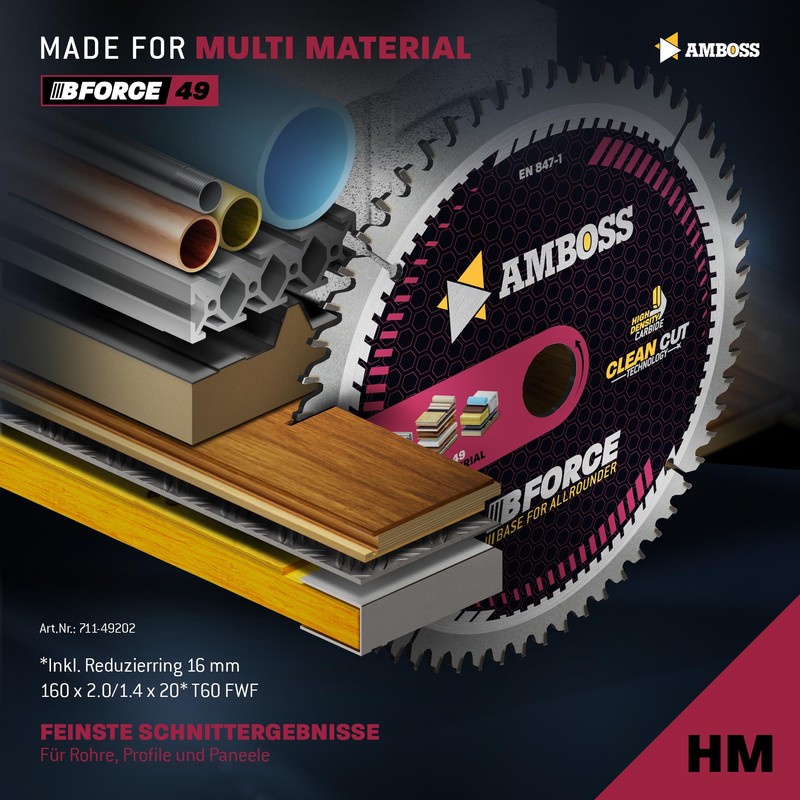 AMBOSS WERKZEUGE HM Circular Saw Blade, 160 x 20/16, Z60,