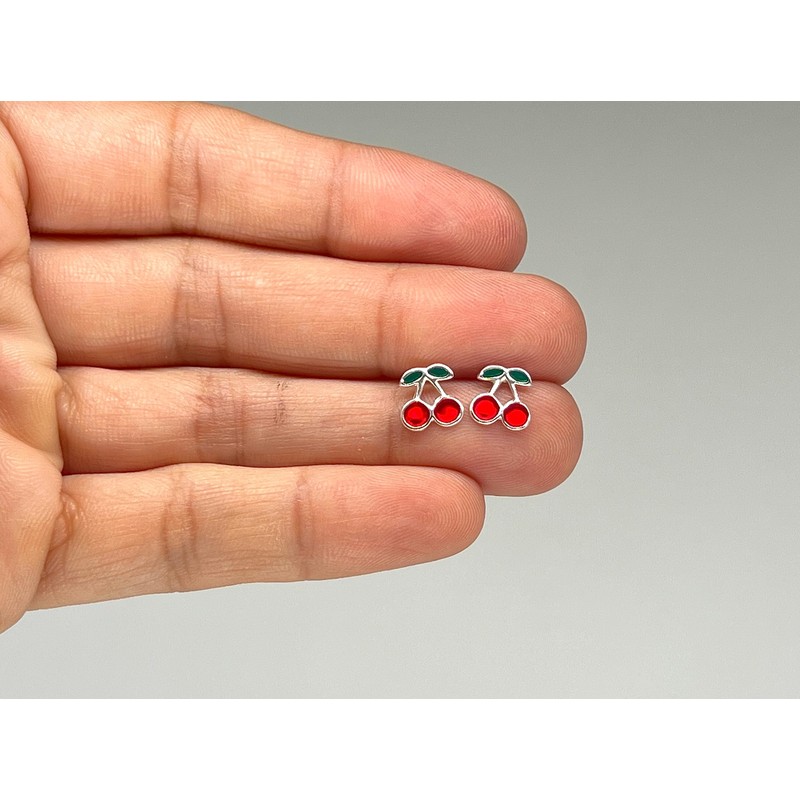 Cherry Stud Earrings - 925 Sterling Silver