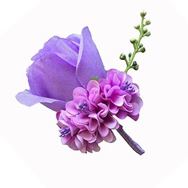 WeddingBobDIY Boutonniere Buttonholes Groom Groomsman Best Man Rose Wedding Flowers Accessories Prom Suit Decoration (Light Purple)