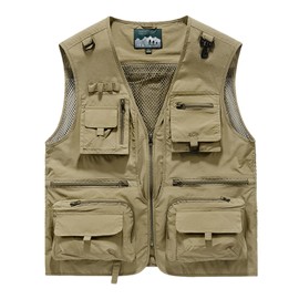 Men's & Youth Outdoor Fishing Vest,Khaki Work Safari Travel Photography Vests,Family Matching Hiking Waistcoat,3XL(US M)