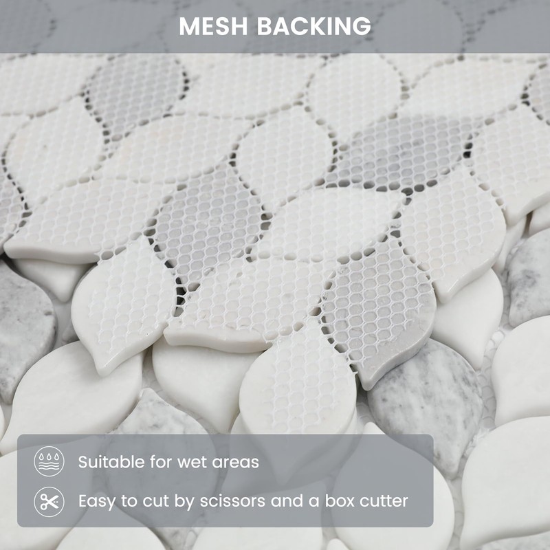 Glass Mosaic Tile Backsplash Leaf-Shape Marble Look
