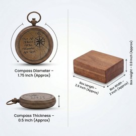 Brass Gift Compass with Hardwood Box – “Not All Those Who Wander are Lost” Quote Engraved – Inspirational Vintage Compass Gift for Traveler, Explorer, or Graduation Occasion