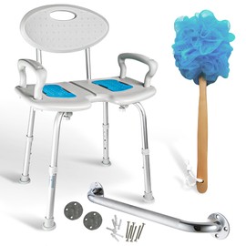 Medroad Extra-Wide Shower Chair with Arms and Back – 23-inch Wide Shower Chair for Elderly and Disabled – 350lbs Capacity Heavy-Duty Shower Seat for Inside Shower with 16-inch Grab Bar