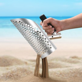 GADFISH Sand Scoop for Metal Detecting, Heavy Duty Metal Detector Beach Finds Scoop, Stainless Steel Metal Detecting Tool Digging Shovel Fast Sifting Stainless Steel Shovel