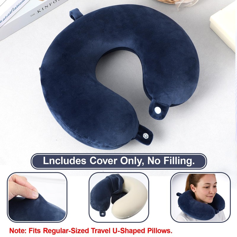 2 Packs Travel Pillow Cover Reusable Blue U Shaped Neck