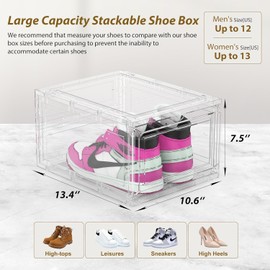 Mitees 1 Pack XX Large Thicken Sturdy Hard Plastic Clear Stackable Shoe Storage Boxes for Size 12, Sneaker Shoe Rack Containers Holders Bins Display Case Organizer for Closet, White Clear 09