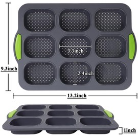 Elesinsoz 2 Pcs Mini Baguette Pan, 9 Hole Silicone French Bread Baking Pan Non-Stick, Hot Dog Bun Pan for Baguettes and Loaves French, Baking Romantic Dinner Tool