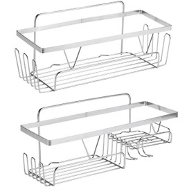 Bamodi Shower Shelves Set of 2 - Organised and Tidy Shower without Drilling - High-Quality Steel Shower Shelf Made of Durable Material - Shampoo, Soap, Razor and More - Silver Chrome