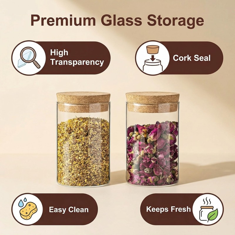 2 Pack 8.45 oz Airtight Glass Jars with Cork Lids,