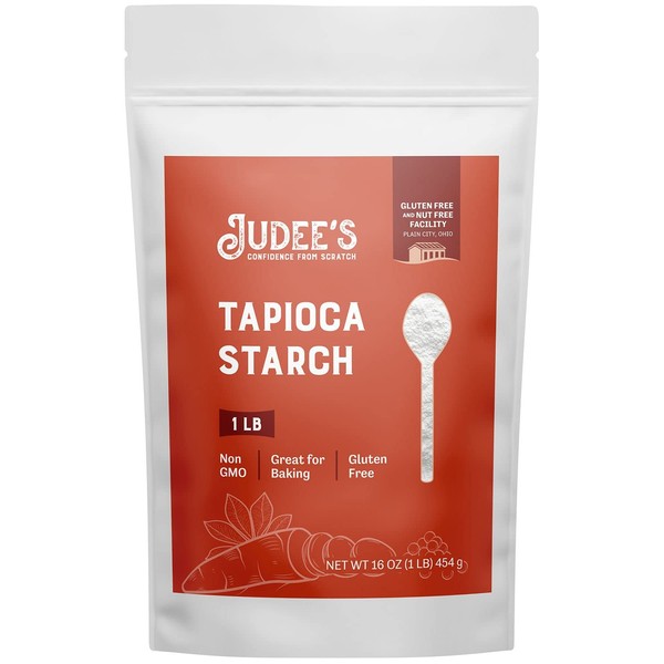 Judee's Tapioca almidón de 1 libra – sin OMG, sin gluten y sin nueces – ideal para hornear, cocinar, engrosar y hacer boba sin gluten, empaquetado en los Estados Unidos