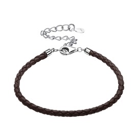 Viwind Genuine Leather Bracelet Men and Women DIY Bracelet 925 Silver Buckle Adjustable 17 + 4 cm Extension Chain Jewellery with Gift Box, Leather